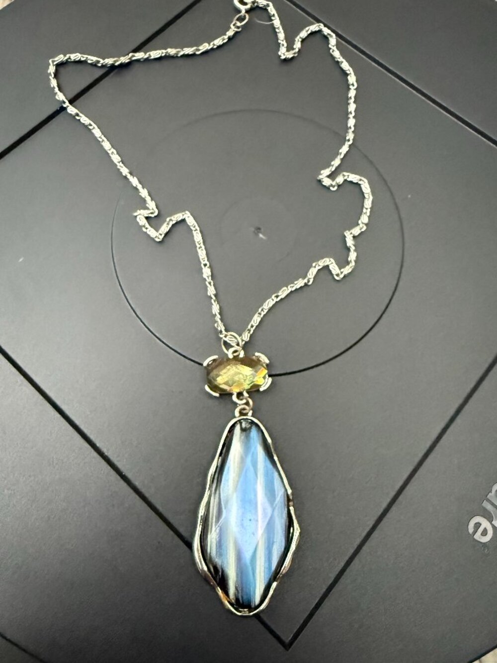 Silver chain necklace with Blue & Yellow stone pendants